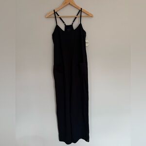 NWT Pact Womens Organic Cotton Lounge Black Jumpsuit Built in Bra Adjustable